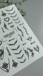 Gothic Tribal Nail Decals — Thorns Hearts Dark Script | 800