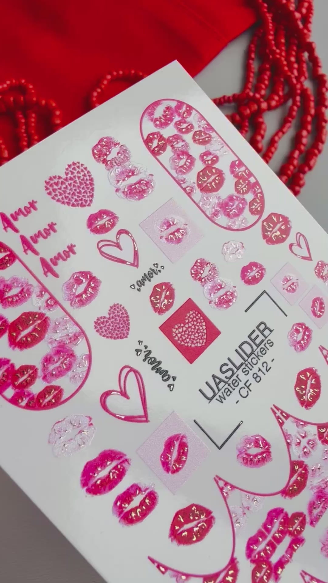 Amor Lips Nail Decals — Kiss Prints & Hearts Gold Foil | CF-812