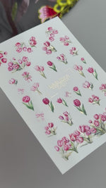 Tulip Nail Decals — Pink Botanical Bouquets with Bows & Gold Foil | CF-827