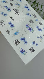 Floral Nail Decals — Blue Flowers, Cracked Branches & Text | CF-840
