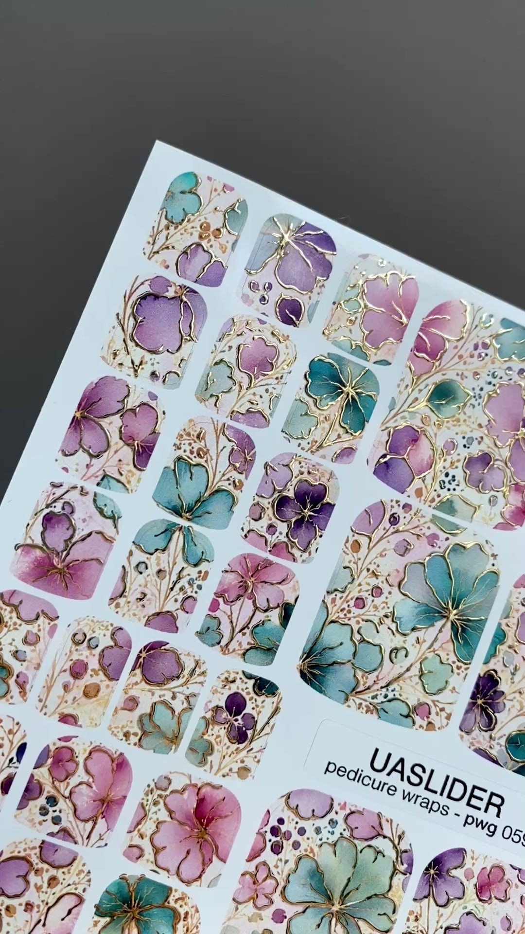 Pastel Floral Pedicure Wraps — Gold Foil | pwg-059