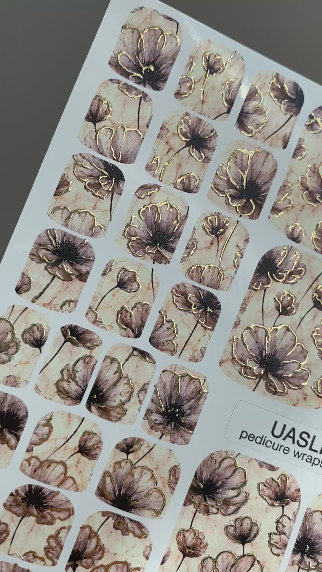 Vintage Mauve Floral Pedicure Wraps — Gold Foil | pwg-055
