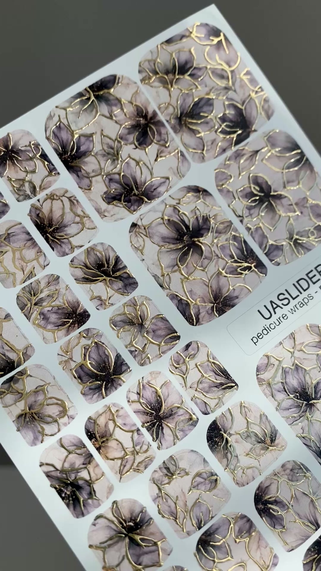 Smoky Purple Floral Pedicure Wraps — Gold Foil | pwg-054
