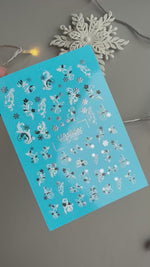 Floral Swirl & Snowflake Nail Decals — Silver Foil Winter | CF-790