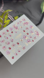 Floral Nail Decals — Pink Flowers, Ladybugs & Gold Foil | CF-091