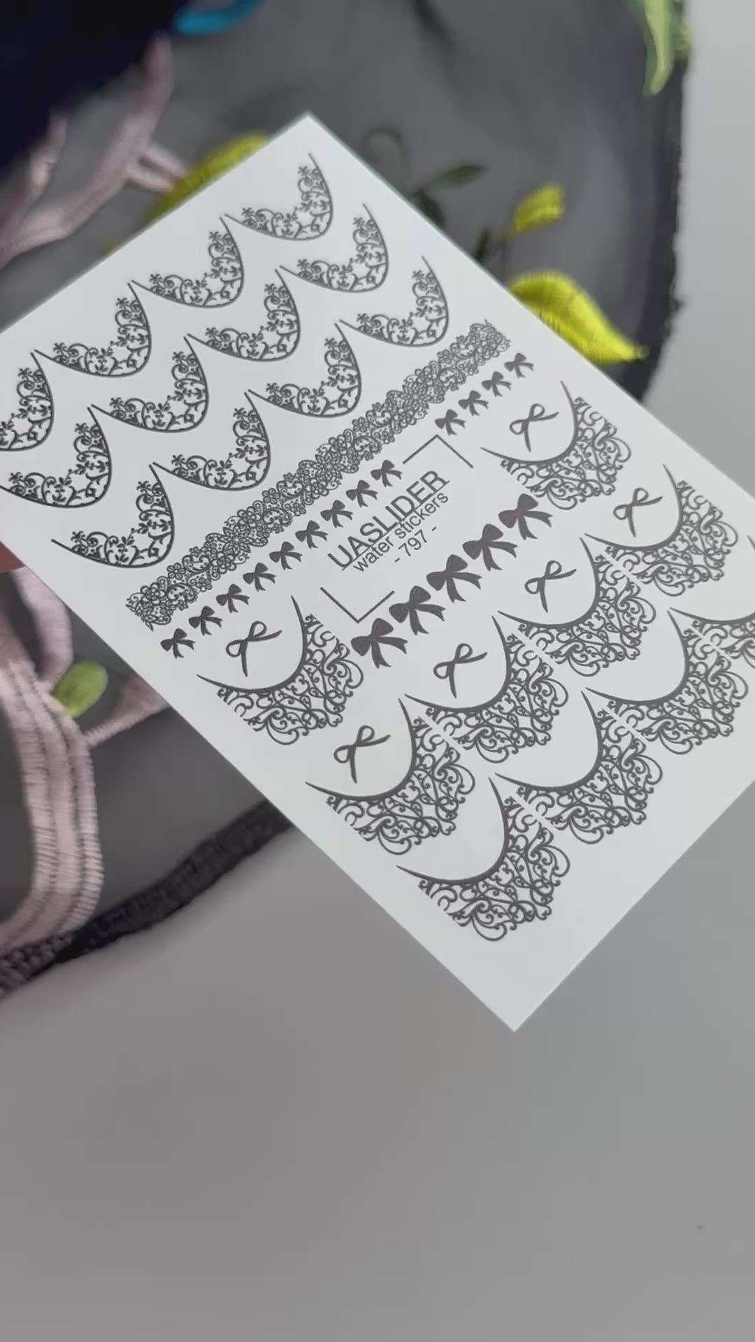 Black Lace Bow Nail Decals — Scroll Lace French Tips | 797