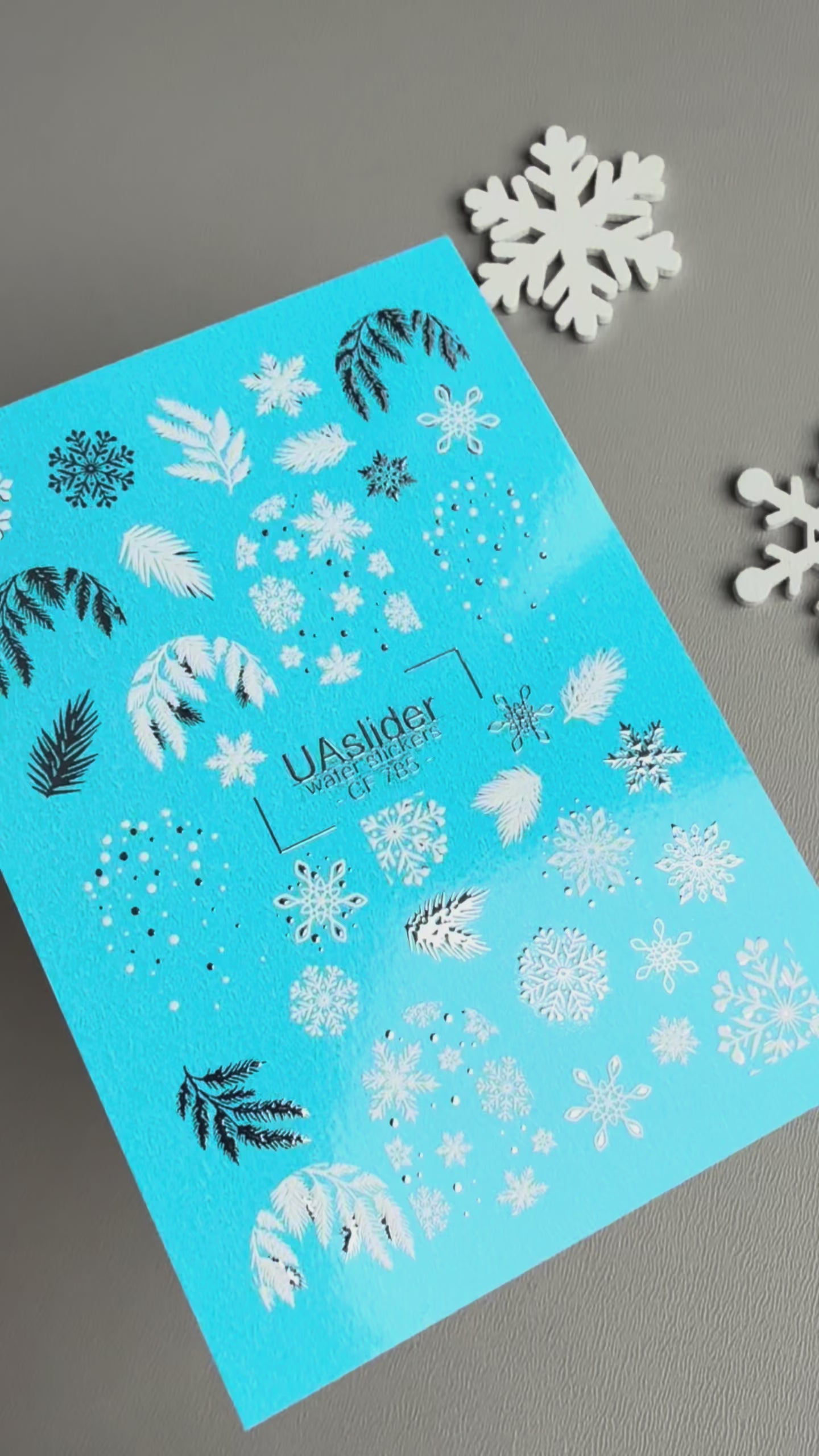 Snowflake & Pine Branch Nail Decals — Silver Foil Winter | CF-785
