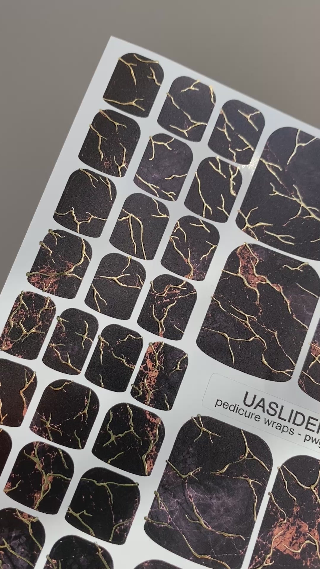 Dark Marble Pedicure Nail Wraps — Gold Foil Veins | pwg-041