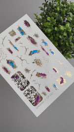 Cracked Texture Nail Decals — Gold Foil, Blue & Purple Brush | CF-023