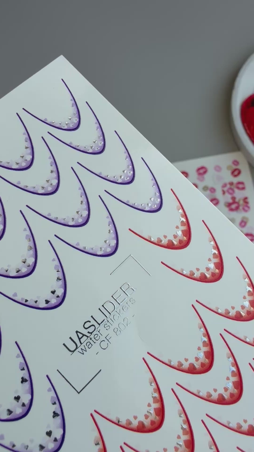 Heart French Tip Nail Decals — Purple Red Silver Foil | CF-802