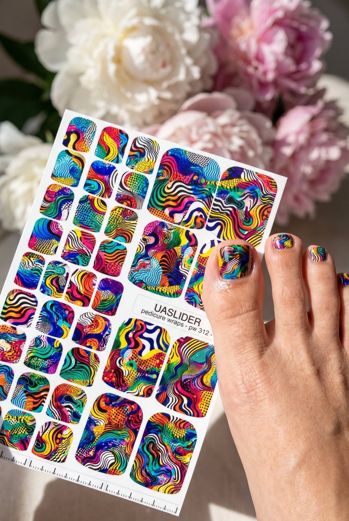 Psychedelic Pedicure Nail Wraps — Colorful Wavy Lines | pw-312 - UASLIDER
