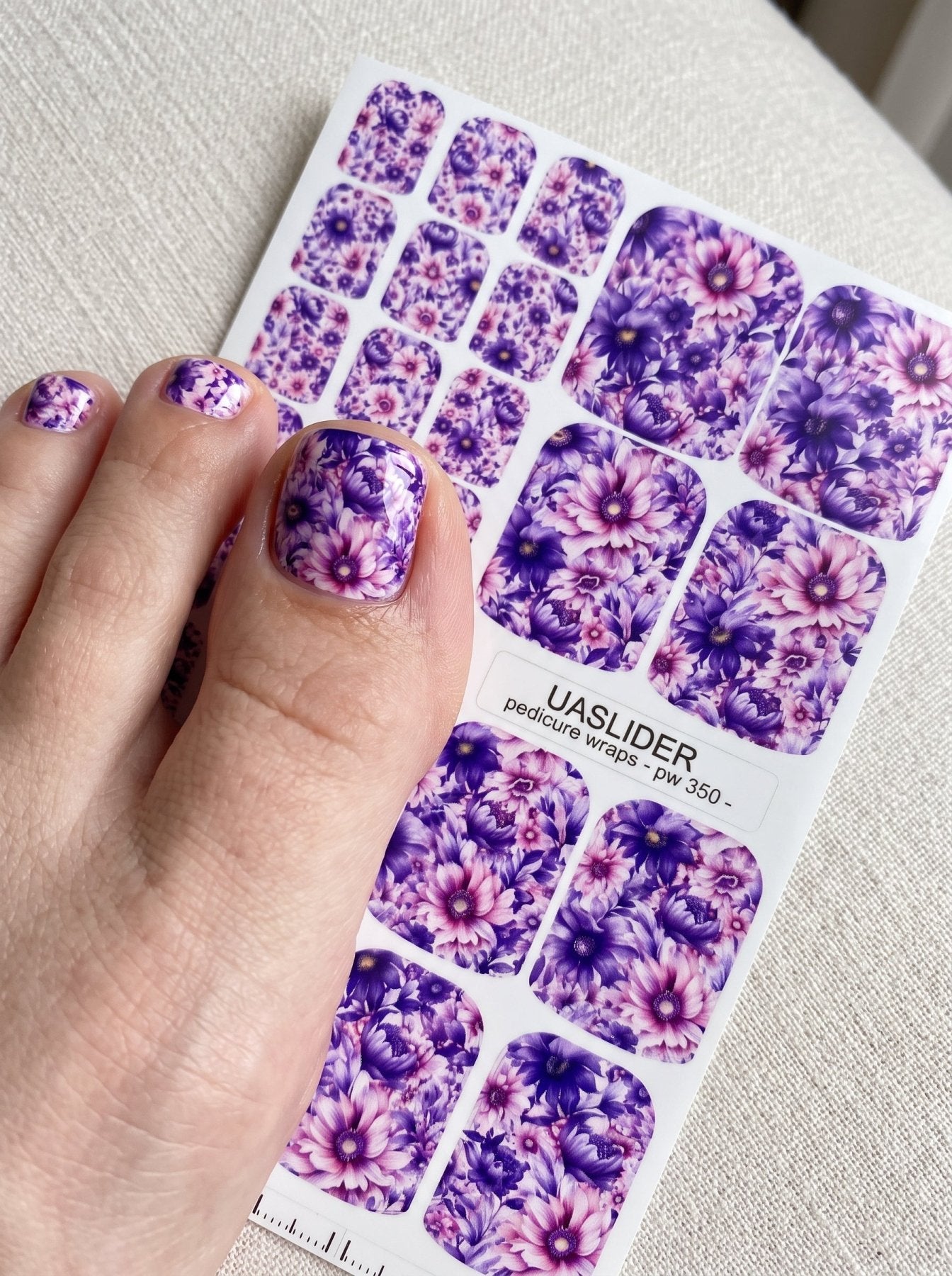 Purple Floral Pedicure Wraps — Pink & Violet Flowers | pw-350 - UASLIDER