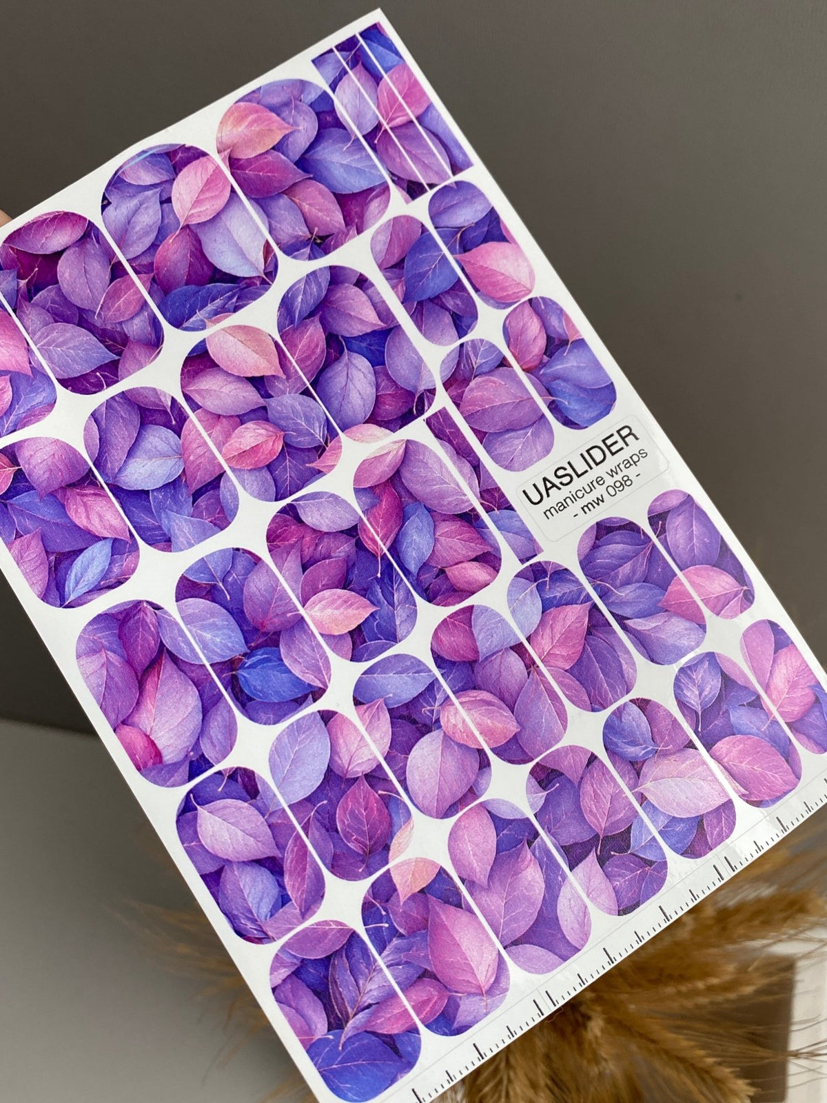Purple Leaf Manicure Wraps — Pink & Violet Botanical | mw-098 - UASLIDER
