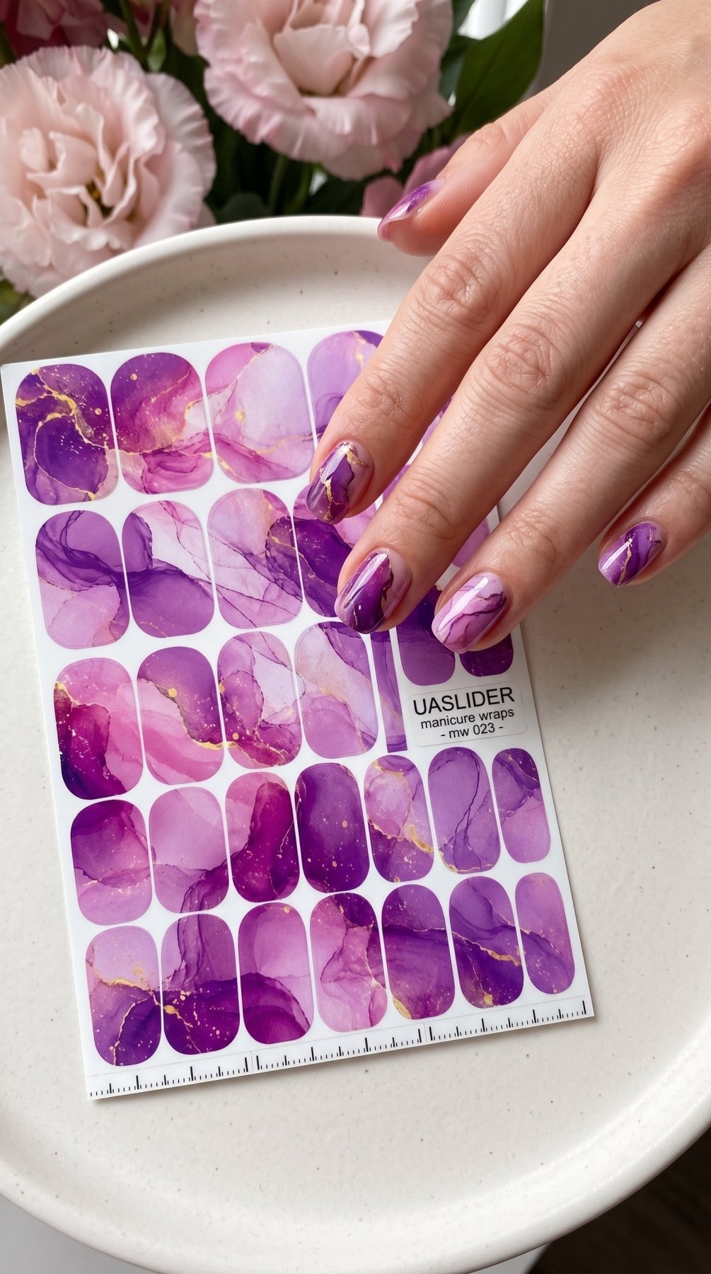 Purple Watercolor Marble Manicure Wraps — Golden Yellow Veins | mw-023 - UASLIDER