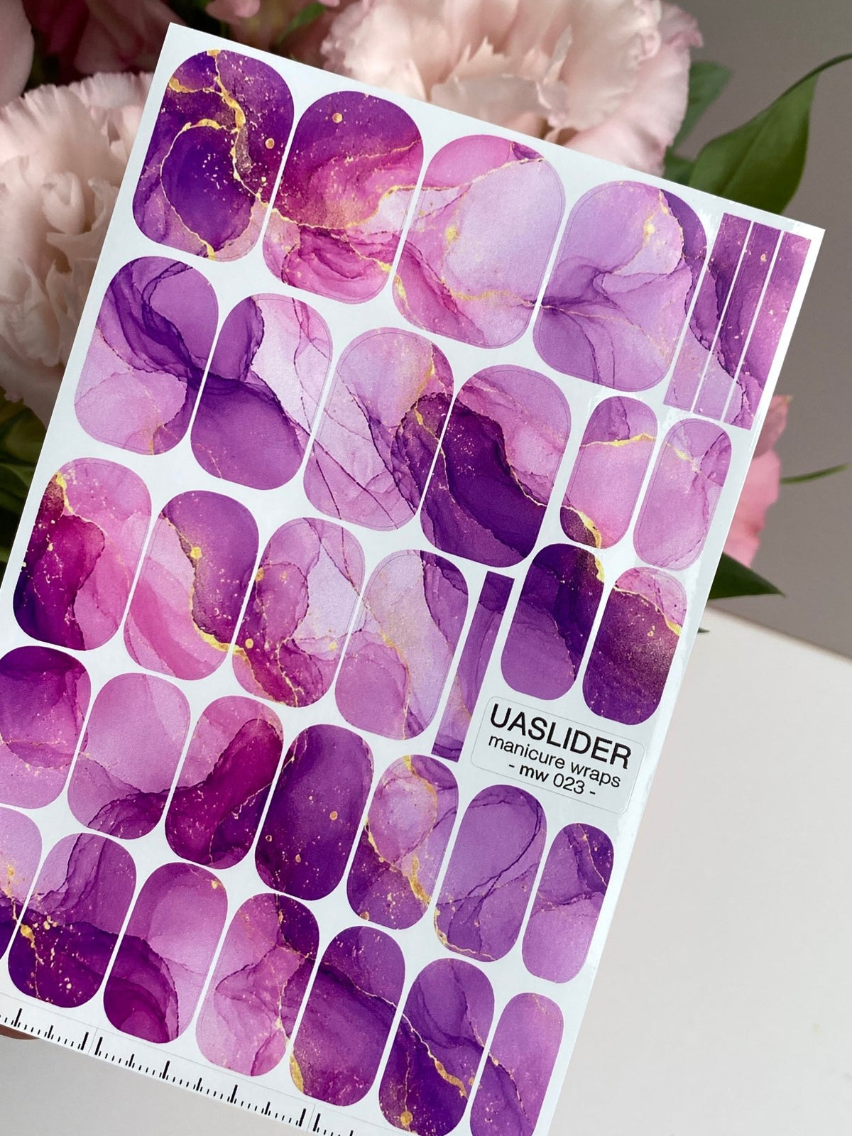 Purple Watercolor Marble Manicure Wraps — Golden Yellow Veins | mw-023 - UASLIDER