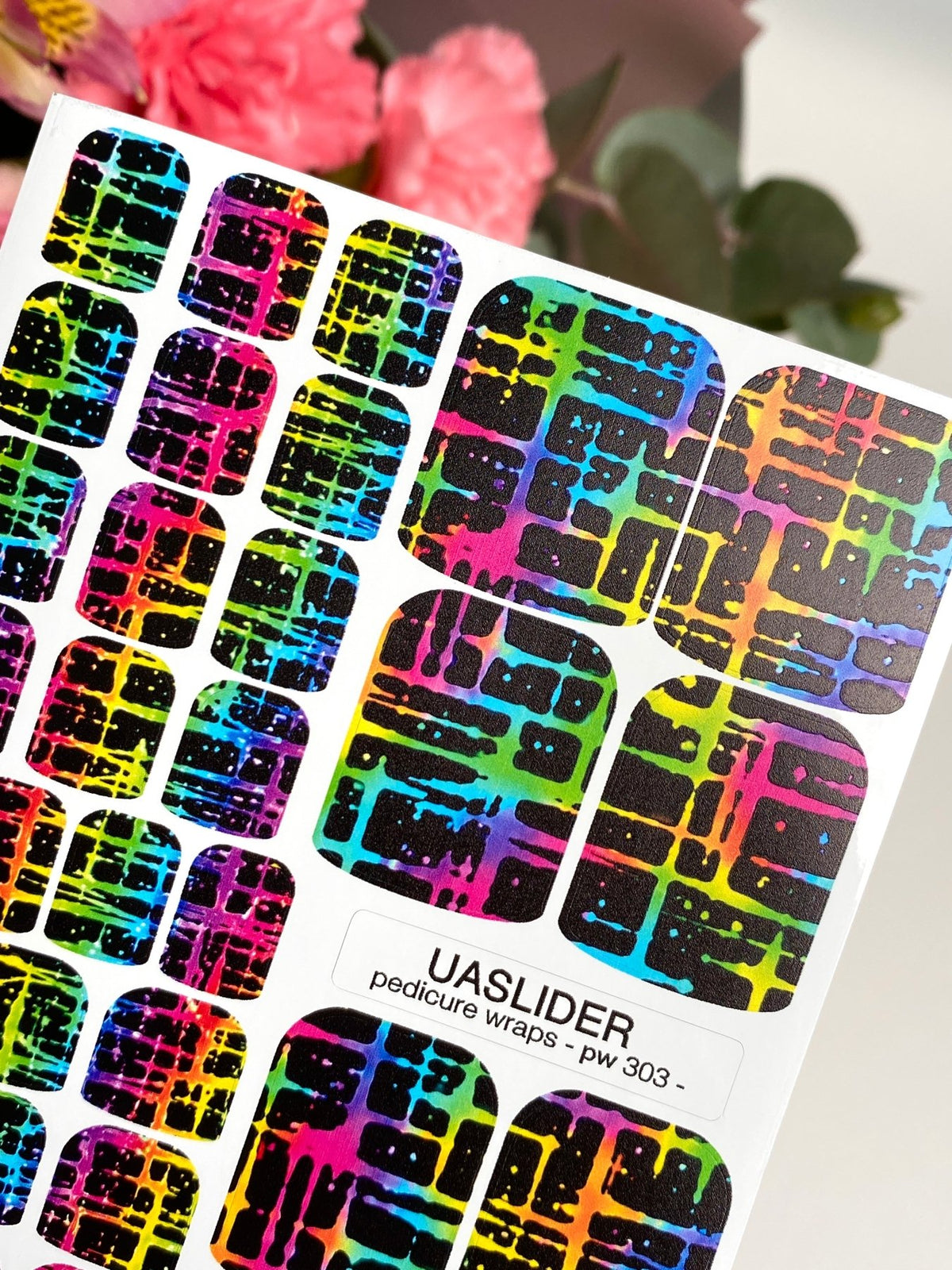 Rainbow Grid Pedicure Wraps — Neon Abstract Pattern | pw-303 - UASLIDER