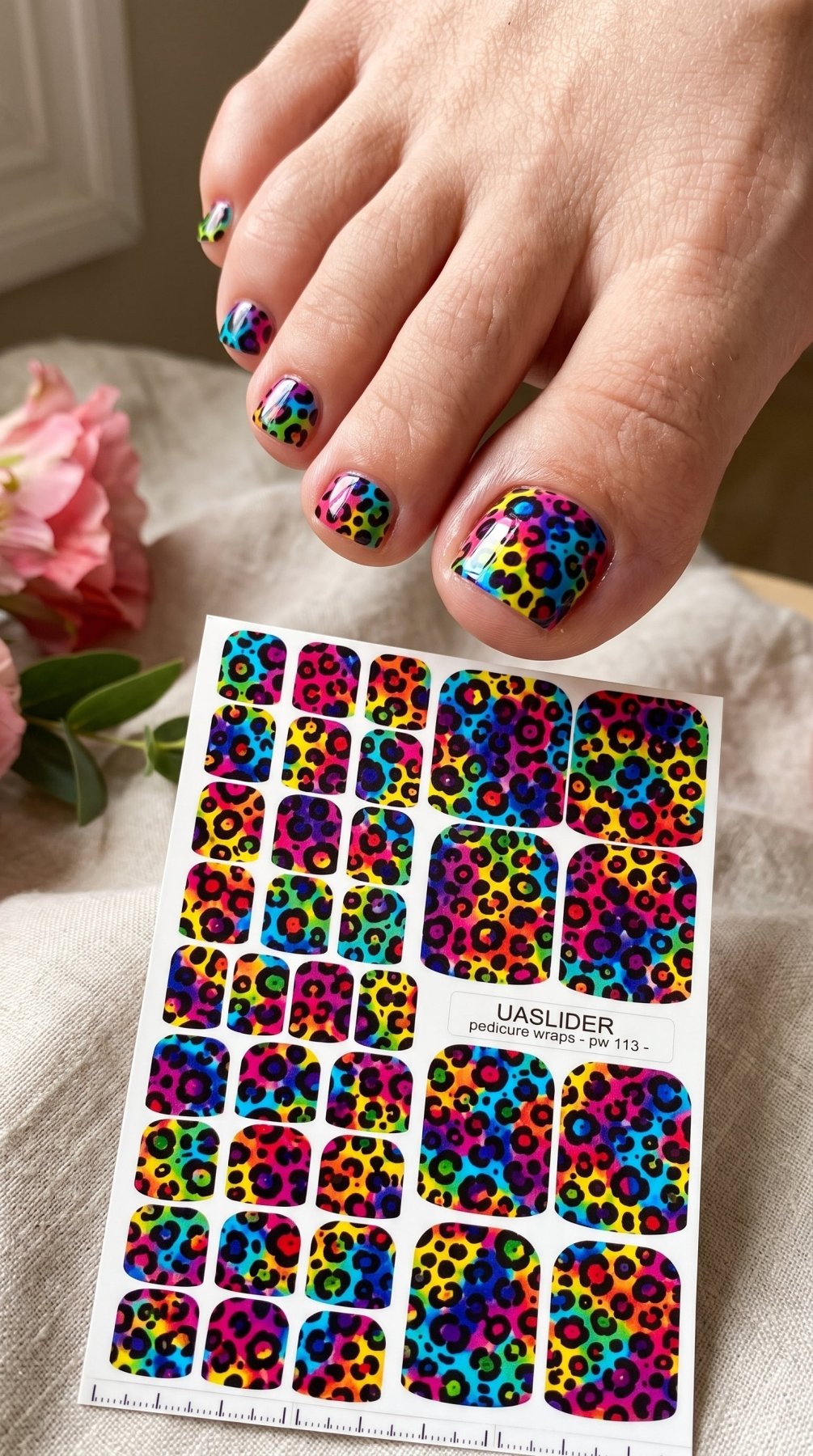 Rainbow Leopard Pedicure Nail Wraps — Black Animal Print | pw-113 - UASLIDER