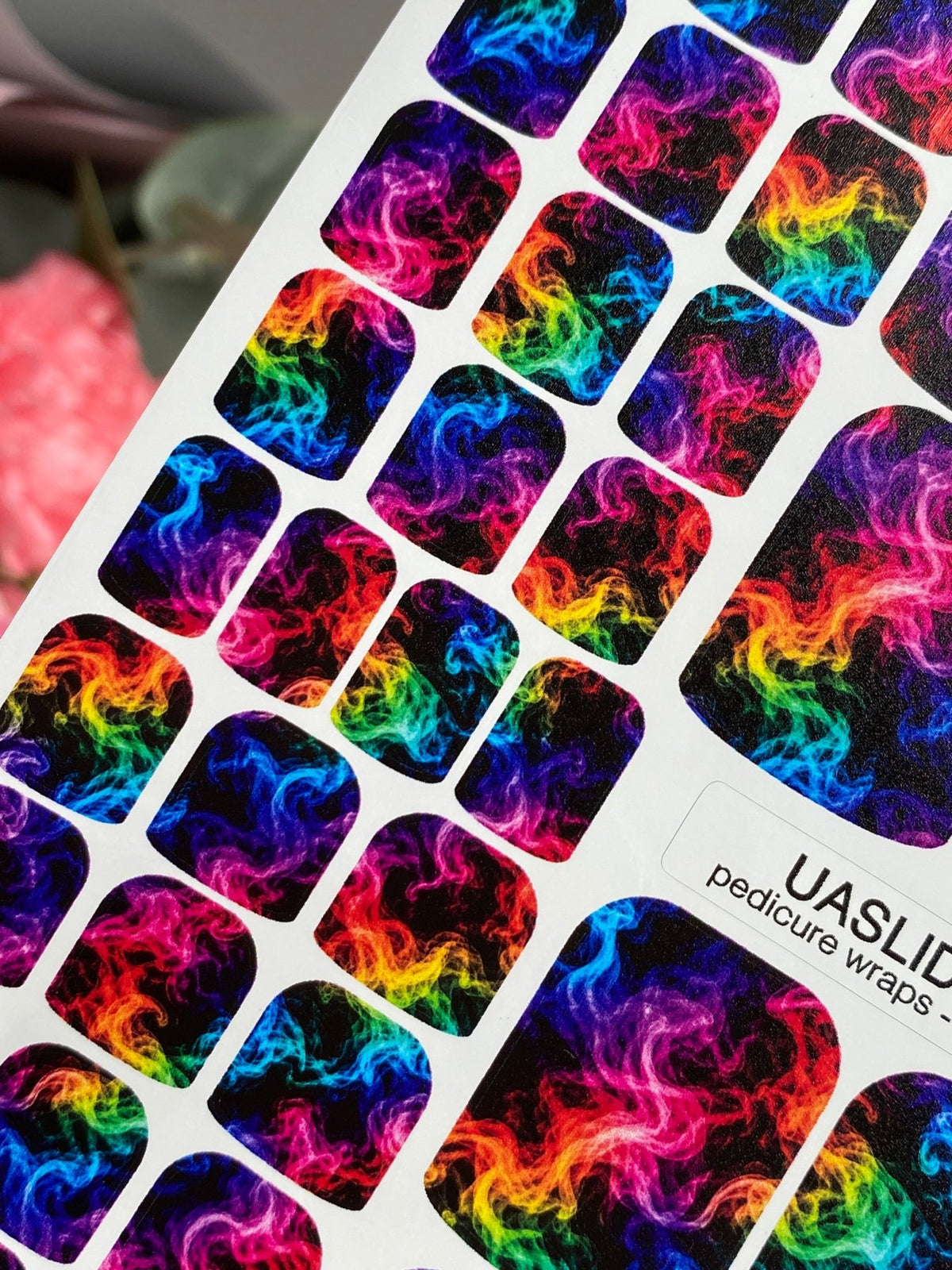 Rainbow Smoke Pedicure Nail Wraps — Neon Colors on Black | pw-375 - UASLIDER