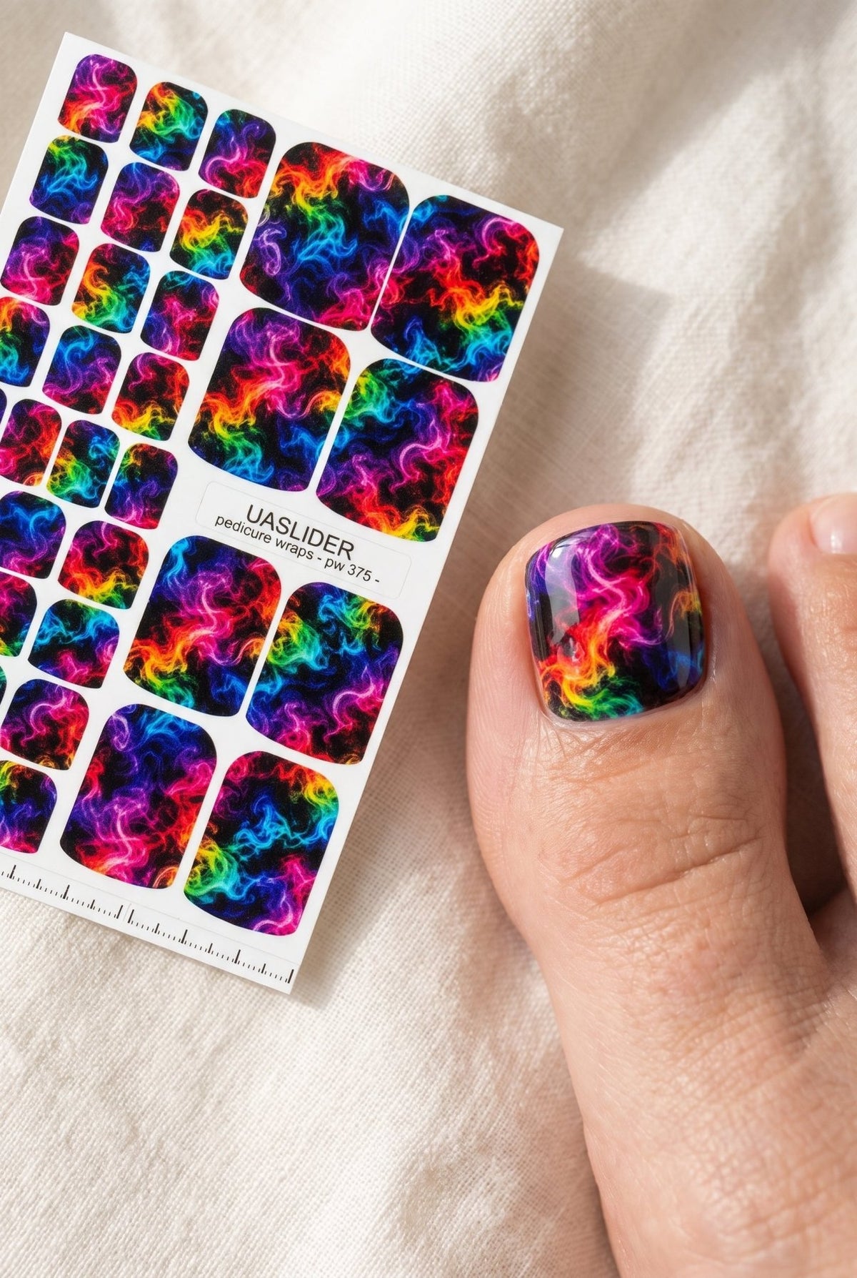 Rainbow Smoke Pedicure Nail Wraps — Neon Colors on Black | pw-375 - UASLIDER