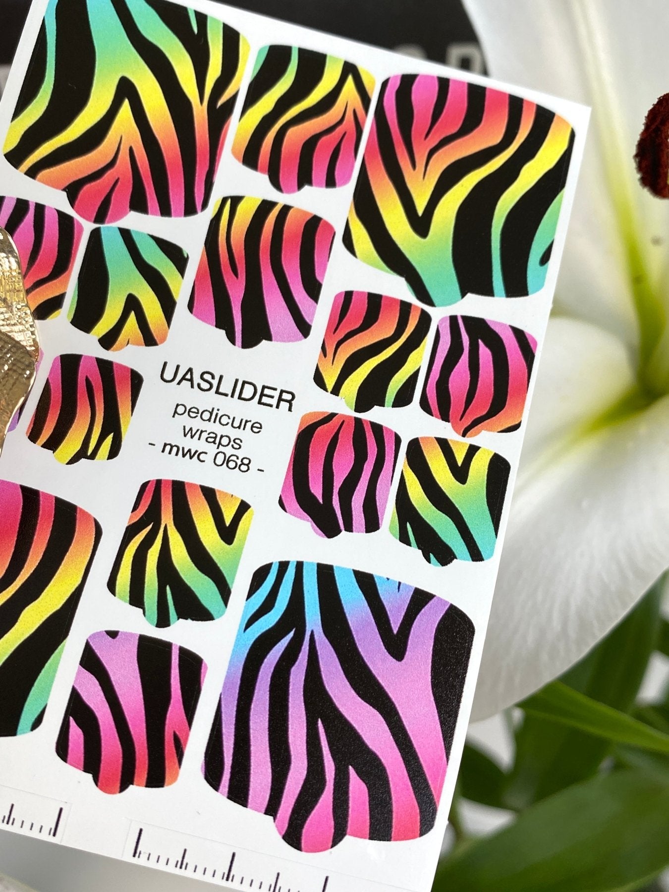 Rainbow Zebra Pedicure Nail Wraps — Bold Multicolor Gradient Stripes | MWC-068 - UASLIDER