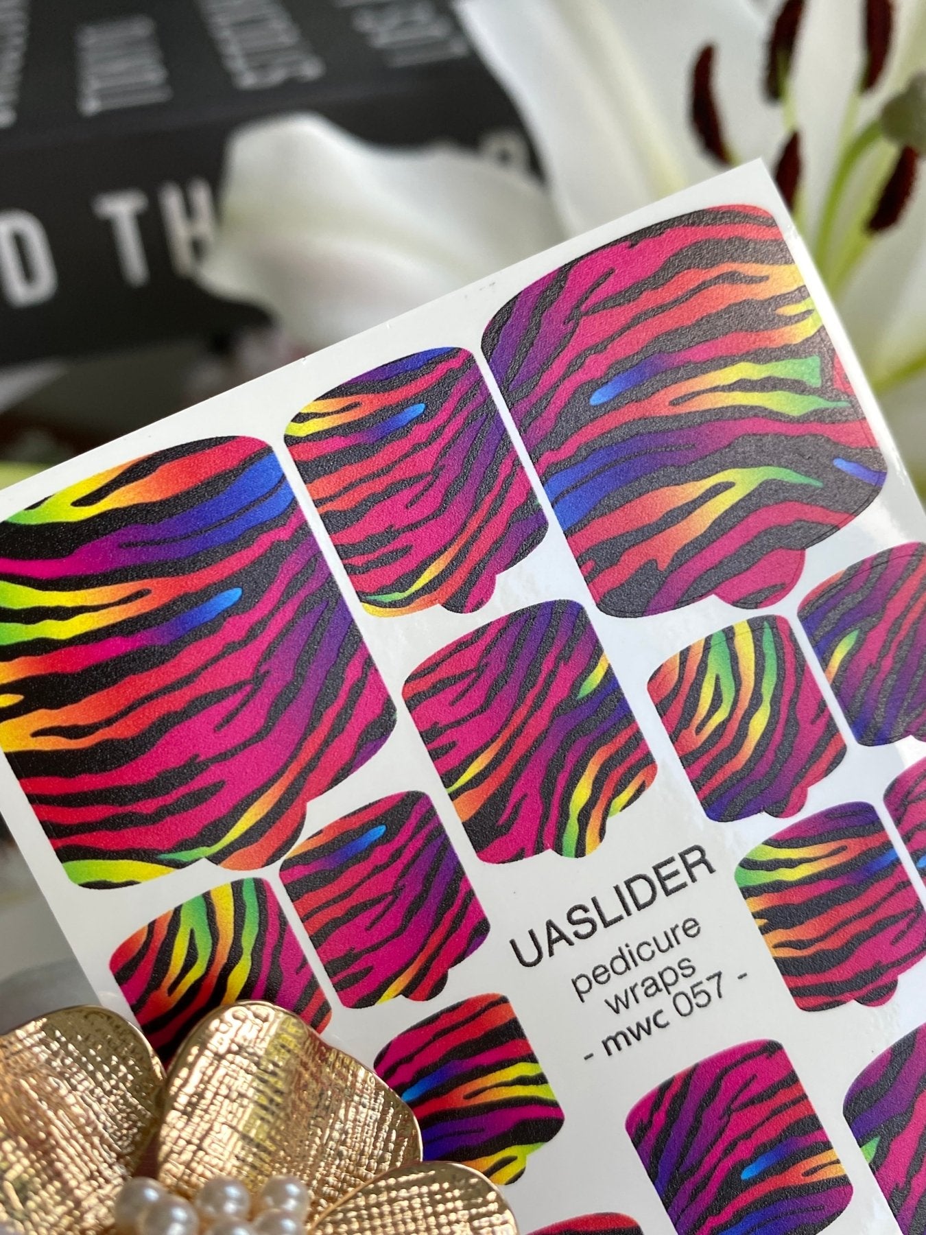 Rainbow Zebra Pedicure Nail Wraps — Neon Multicolor Animal Print | MWC-057 - UASLIDER