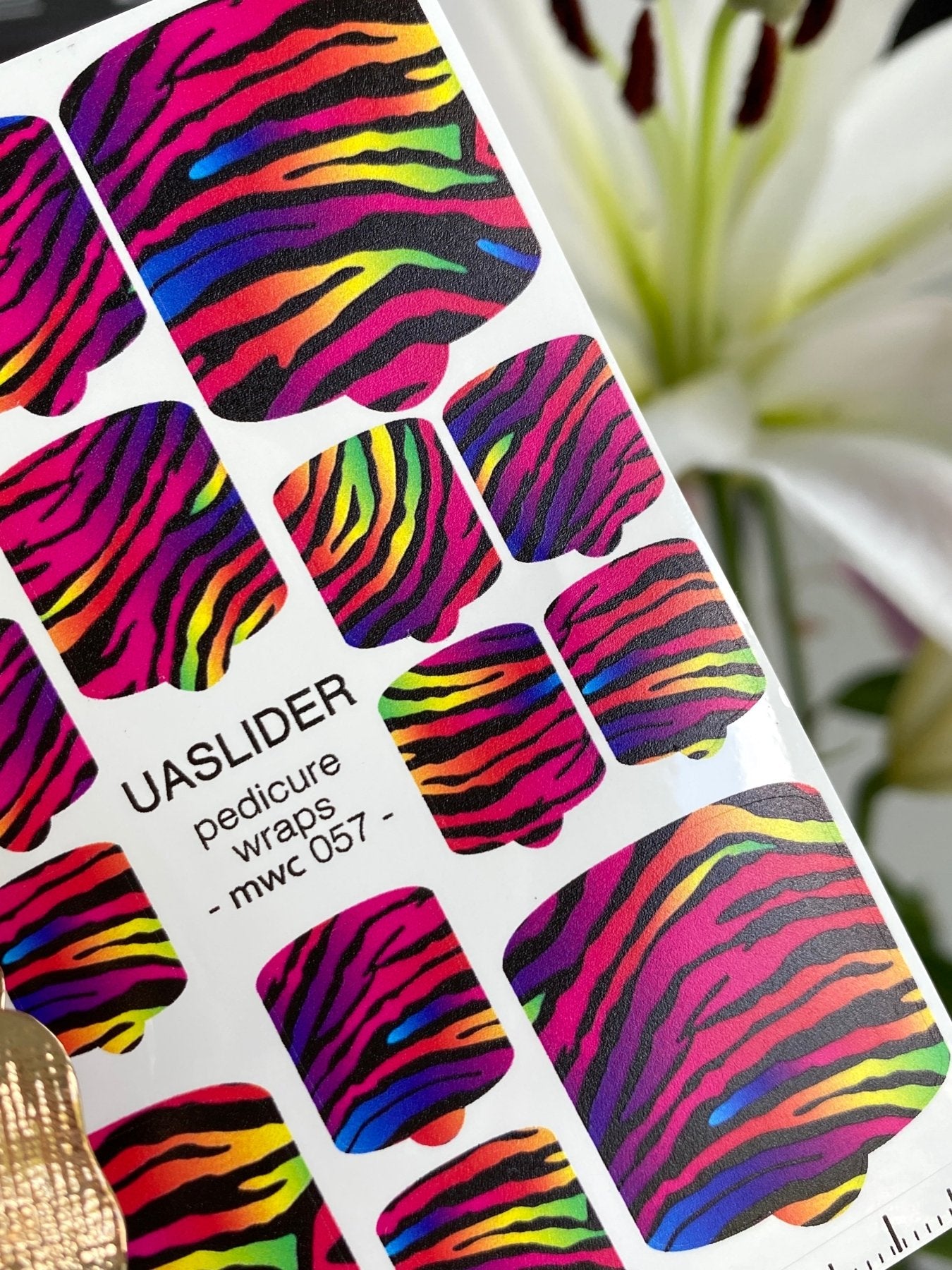 Rainbow Zebra Pedicure Nail Wraps — Neon Multicolor Animal Print | MWC-057 - UASLIDER