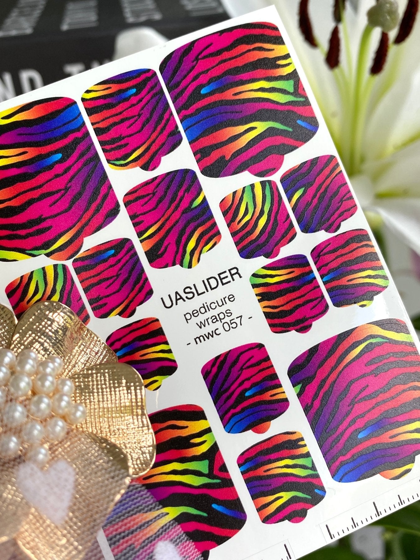 Rainbow Zebra Pedicure Nail Wraps — Neon Multicolor Animal Print | MWC-057 - UASLIDER