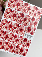 Red Floral Manicure Wraps — Burgundy & Blush Flowers | mw-100 - UASLIDER