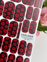 Red Floral Manicure Wraps — Small Flowers on Black | mw-021 - UASLIDER