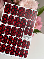 Red Floral Manicure Wraps — Small Flowers on Black | mw-021 - UASLIDER