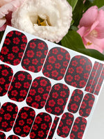 Red Floral Manicure Wraps — Small Flowers on Black | mw-021 - UASLIDER
