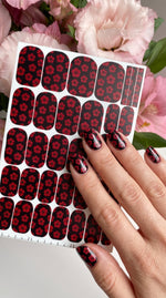 Red Floral Manicure Wraps — Small Flowers on Black | mw-021 - UASLIDER
