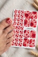 Red Floral Pedicure Wraps — Layered Botanical Pattern | pw-100 - UASLIDER