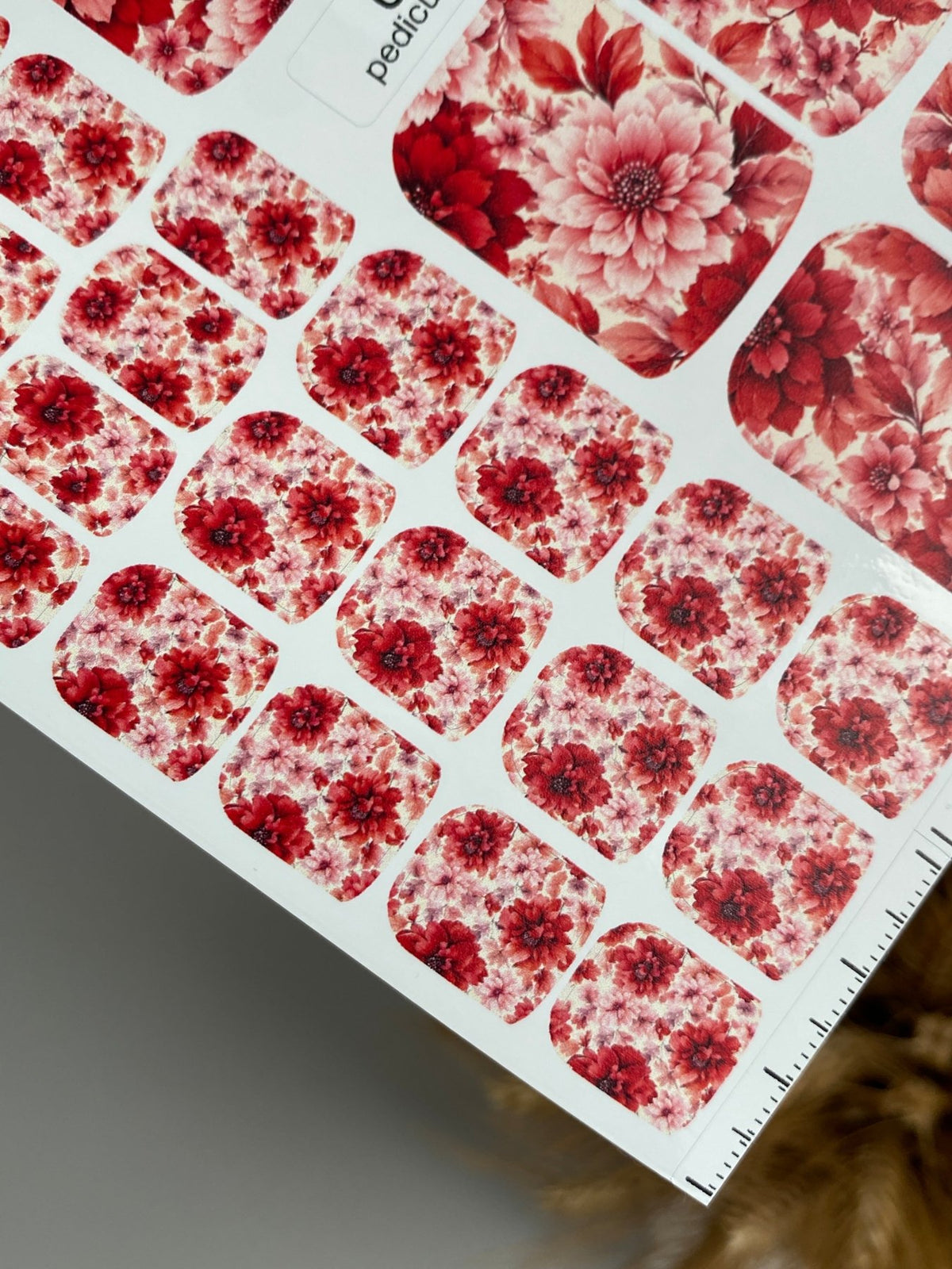 Red Floral Pedicure Wraps — Layered Botanical Pattern | pw-100 - UASLIDER