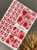 Red Floral Pedicure Wraps — Layered Botanical Pattern | pw-100 - UASLIDER
