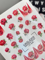 Red Peony Nail Decals — Crimson Flowers & Gold Foil French Tips | CF-848 - UASLIDER