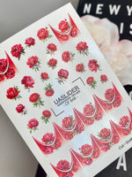 Red Peony Nail Decals — Crimson Flowers & Gold Foil French Tips | CF-848 - UASLIDER