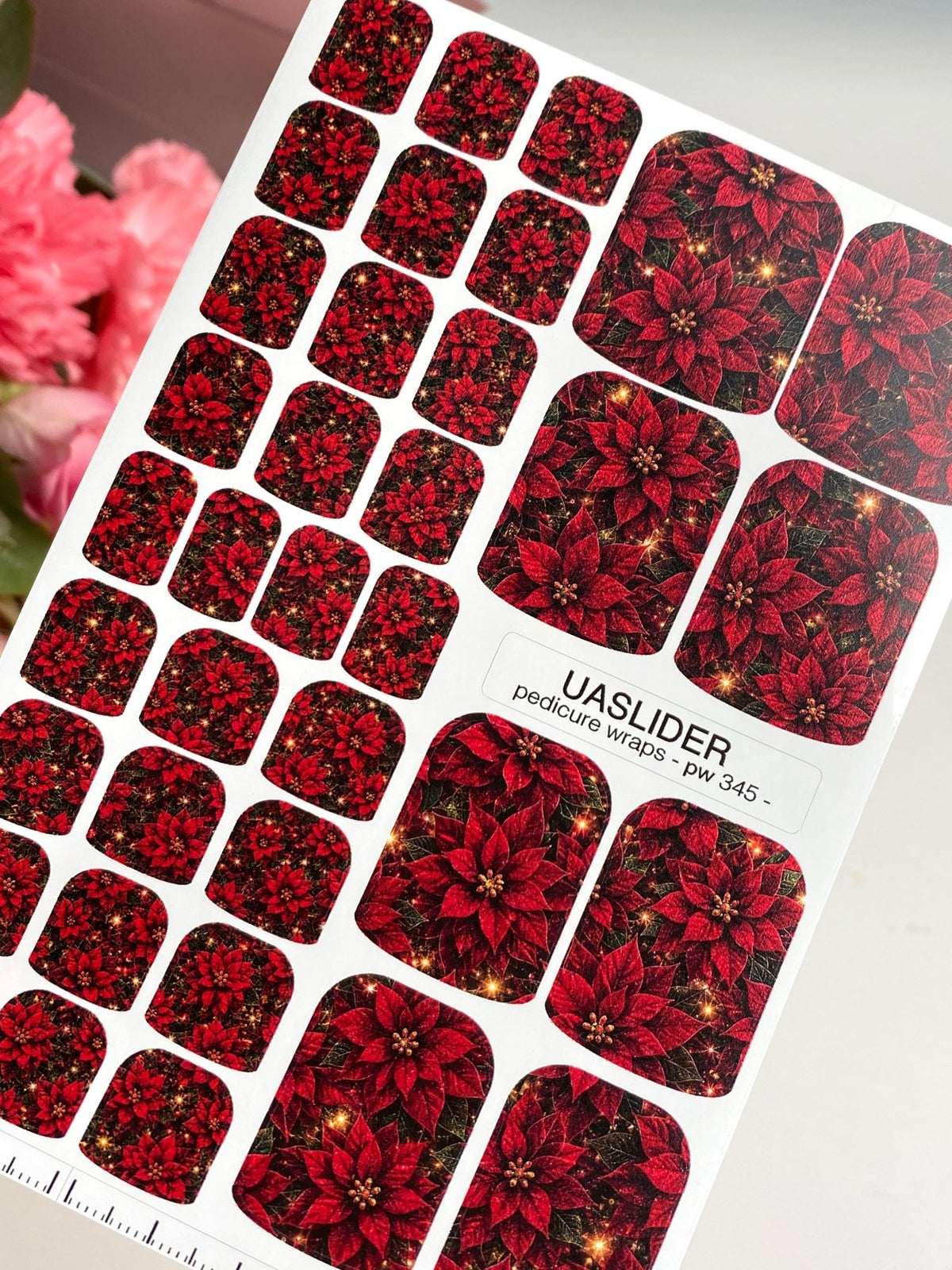 Red Poinsettia Pedicure Wraps — Dark Holiday Floral | pw-345 - UASLIDER