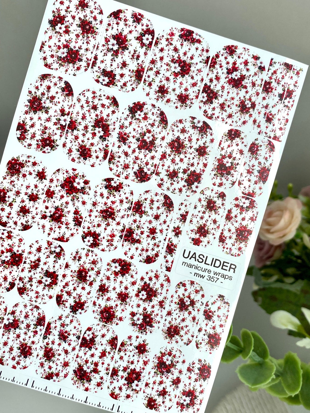 Red Rose Manicure Wraps — Tiny Floral Print | mw-357 - UASLIDER