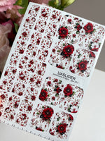 Red Rose Pedicure Nail Wraps — White Flowers & Berry Sprigs | pw-357 - UASLIDER