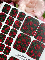 Red Rose Pedicure Wraps — Dark Floral Pattern | pw-327 - UASLIDER