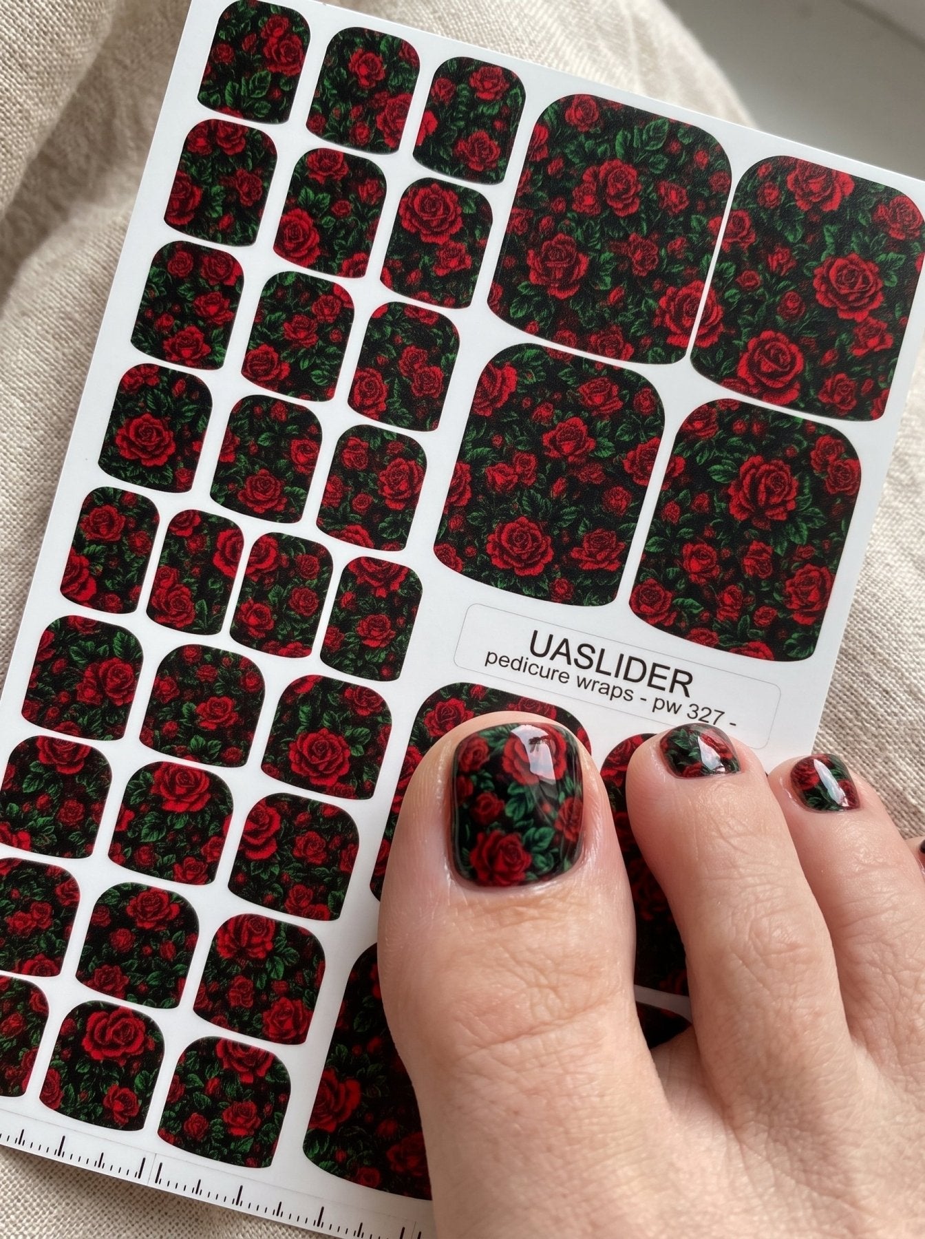 Red Rose Pedicure Wraps — Dark Floral Pattern | pw-327 - UASLIDER