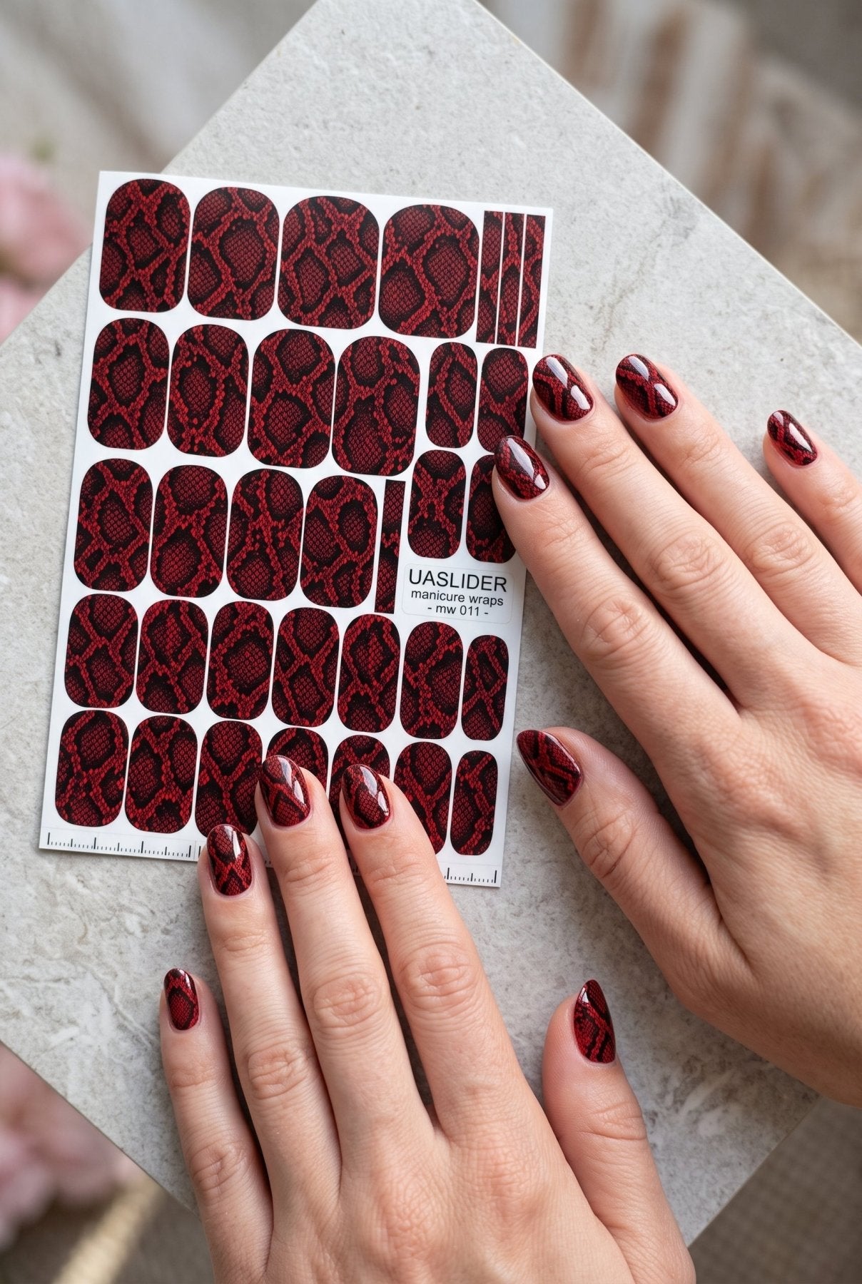 Red Snakeskin Manicure Wraps — Black Reptile Print | mw-011 - UASLIDER