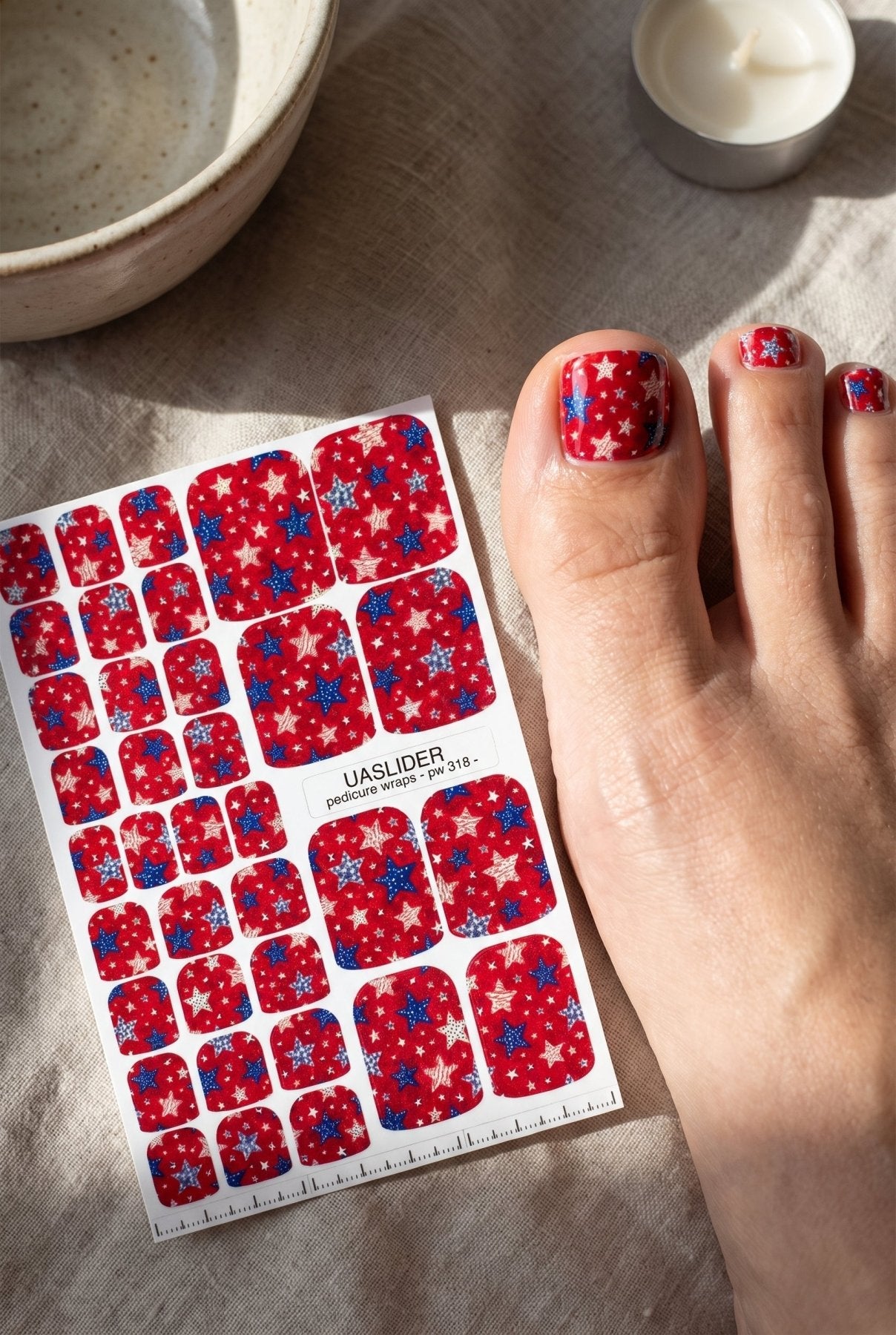 Red Star Pedicure Nail Wraps — Blue & White Stars | pw-318 - UASLIDER