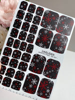 Red & White Snowflake Pedicure Nail Wraps — Black Winter | pw-331 - UASLIDER