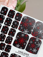 Red & White Snowflake Pedicure Nail Wraps — Black Winter | pw-331 - UASLIDER