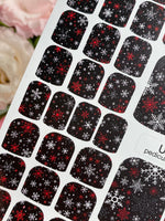 Red & White Snowflake Pedicure Nail Wraps — Black Winter | pw-331 - UASLIDER