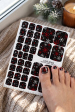Red & White Snowflake Pedicure Nail Wraps — Black Winter | pw-331 - UASLIDER