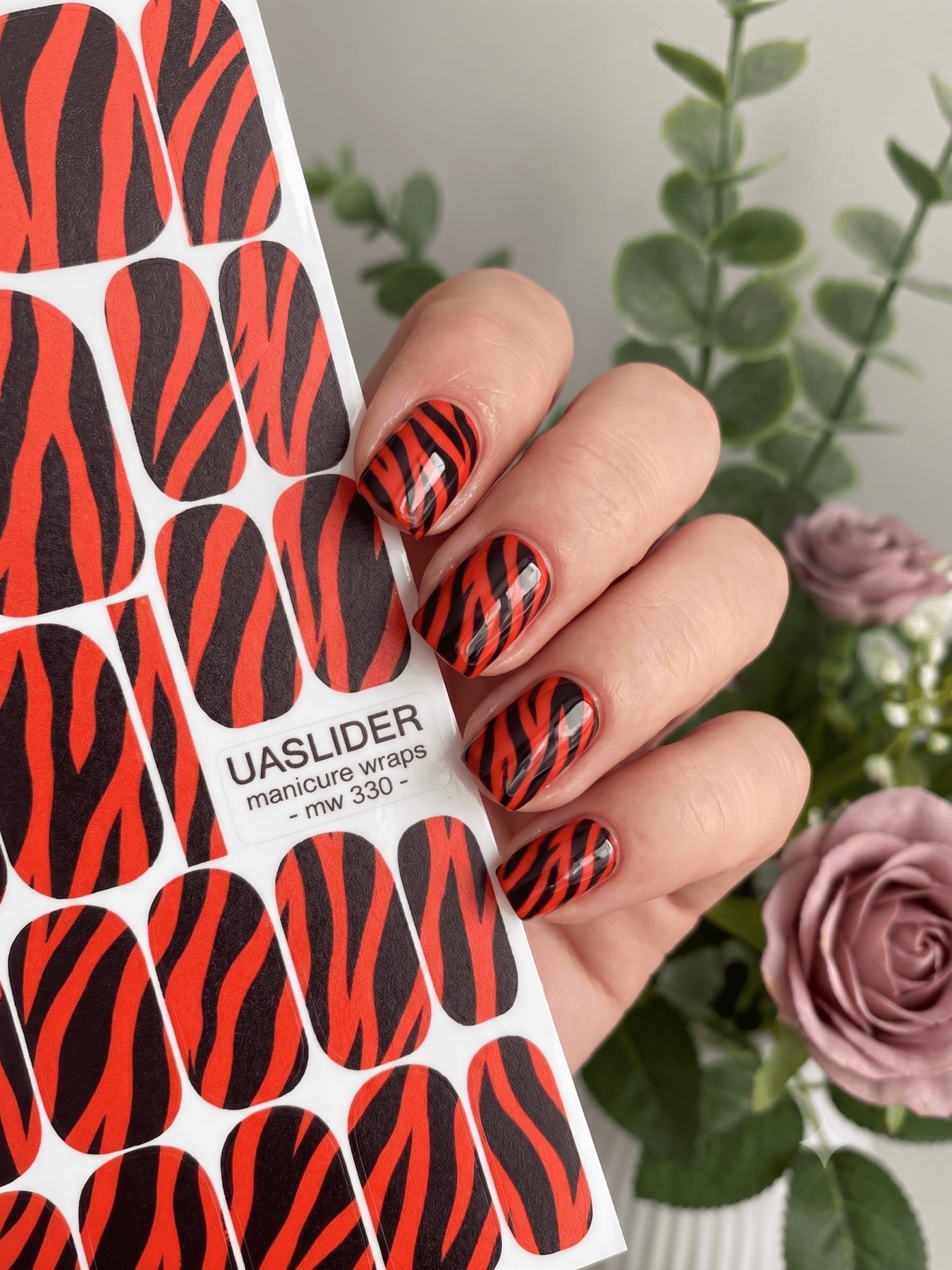 Red Zebra Manicure Wraps — Black Animal Print | mw-330 - UASLIDER