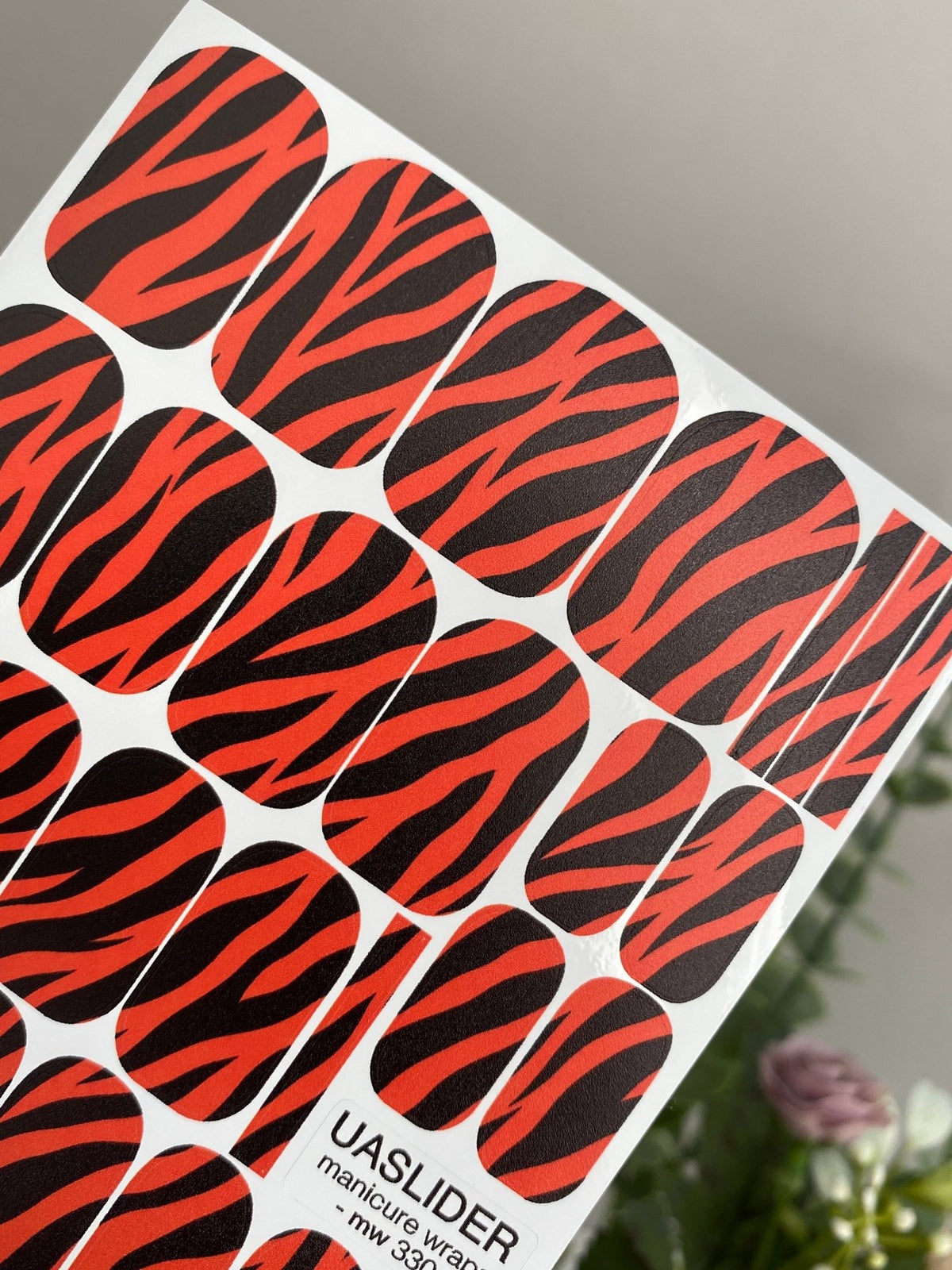 Red Zebra Manicure Wraps — Black Animal Print | mw-330 - UASLIDER